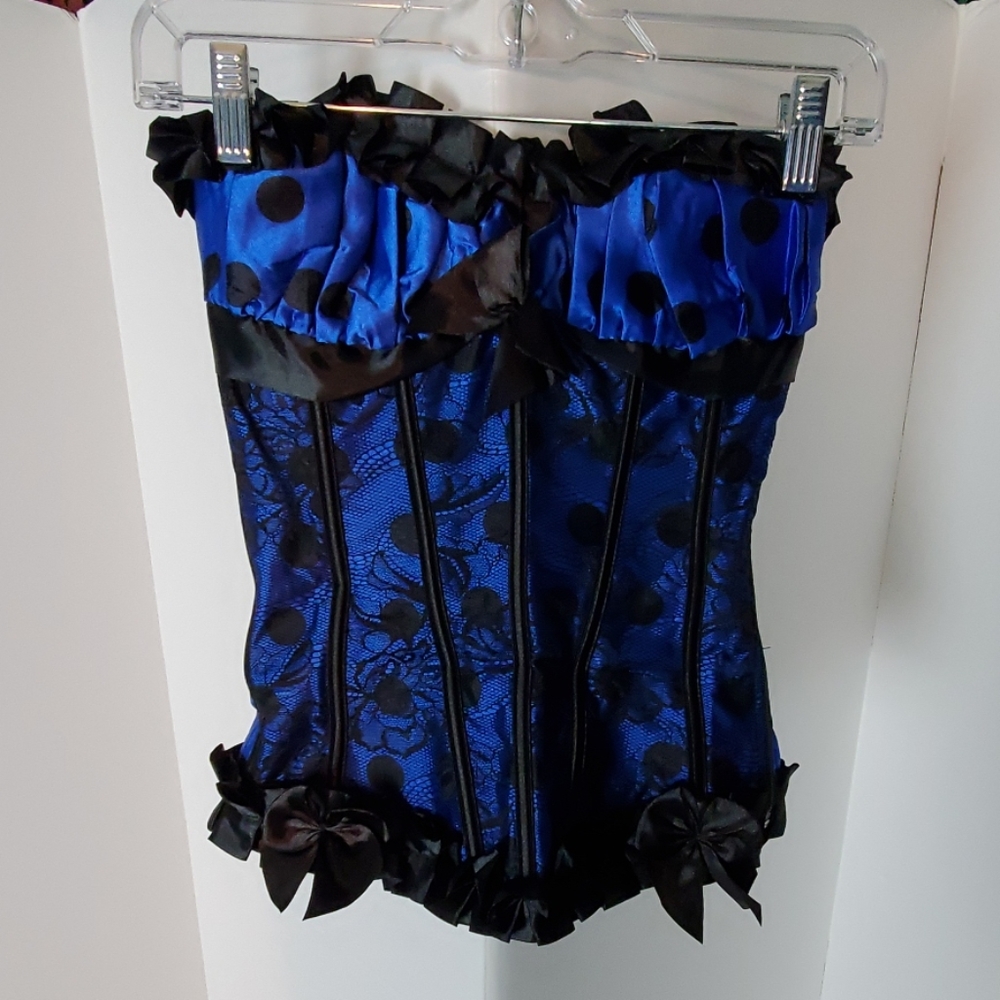 Retro Blue Polka Dot Cute Corset Bustier